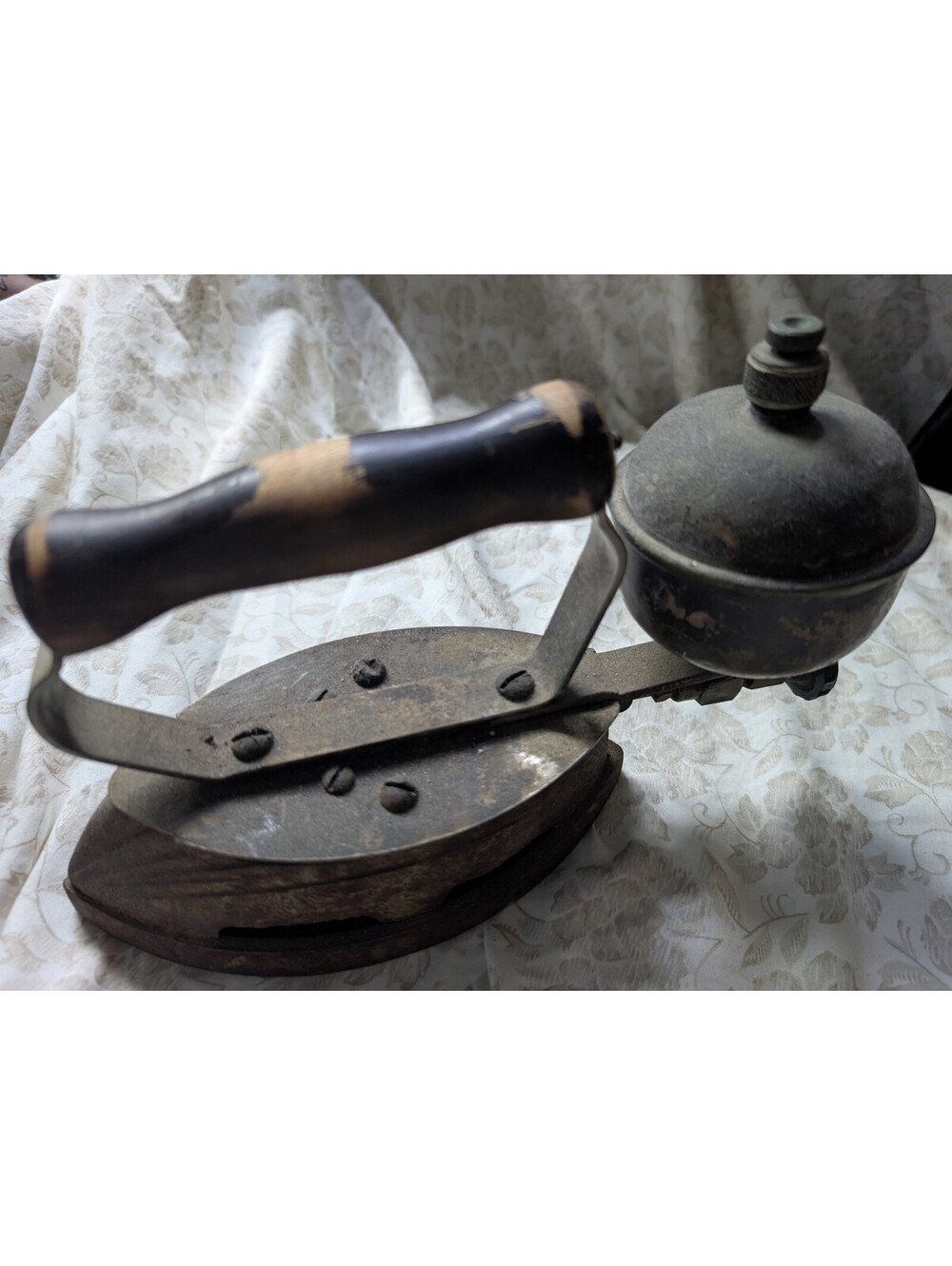 Vintage Globe Charcoal Iron with Wooden Handle